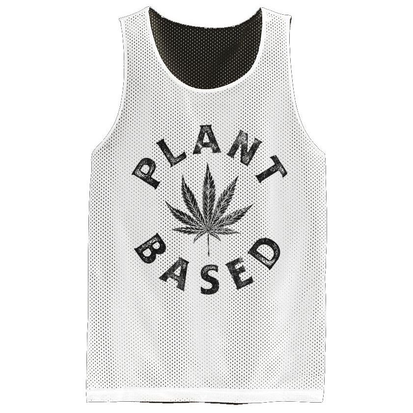 Plant Based Marijuana Leaf Weed Cannabis Pot Smoker Mesh Reversible Basketball Jersey Tank