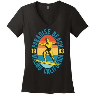 Paradise Beach Malibu California Women's V-Neck T-Shirt