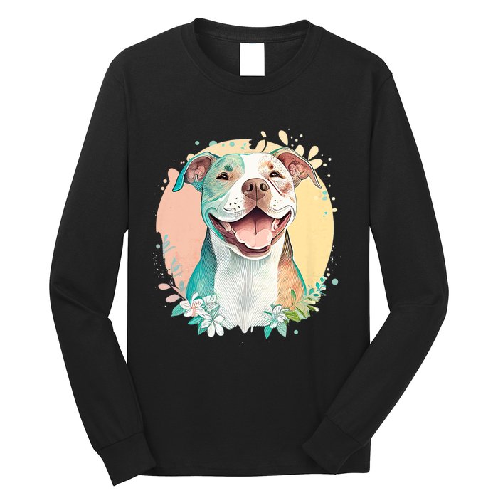 Pit Bull Mom Dog Lover Colorful Artistic Pitbull Owner Women Long Sleeve Shirt