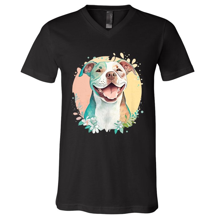 Pit Bull Mom Dog Lover Colorful Artistic Pitbull Owner Women V-Neck T-Shirt