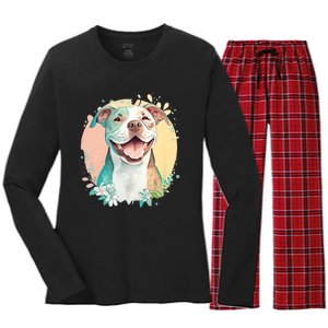 Pit Bull Mom Dog Lover Colorful Artistic Pitbull Owner Women Women's Long Sleeve Flannel Pajama Set 