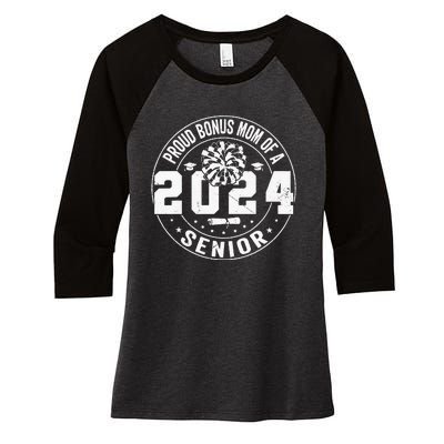 Proud Bonus mom of a 2024 Senior Cheerleader Cheer Bonus mom Women's Tri-Blend 3/4-Sleeve Raglan Shirt