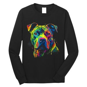 Pit Bull Mom Dog Lover Colorful Artistic Pitbull Owner Women Long Sleeve Shirt