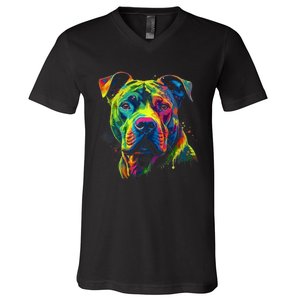 Pit Bull Mom Dog Lover Colorful Artistic Pitbull Owner Women V-Neck T-Shirt