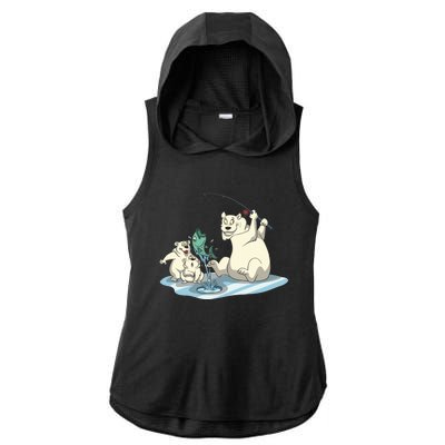 Polar Bear Mom Ice Fishing With Her Gift Ladies PosiCharge Tri-Blend Wicking Draft Hoodie Tank