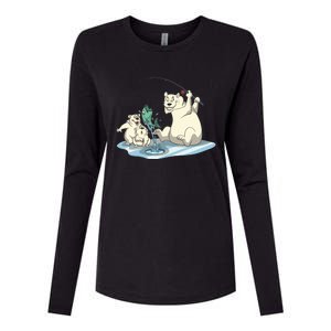 Polar Bear Mom Ice Fishing With Her Gift Womens Cotton Relaxed Long Sleeve T-Shirt