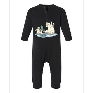 Polar Bear Mom Ice Fishing With Her Gift Infant Fleece One Piece