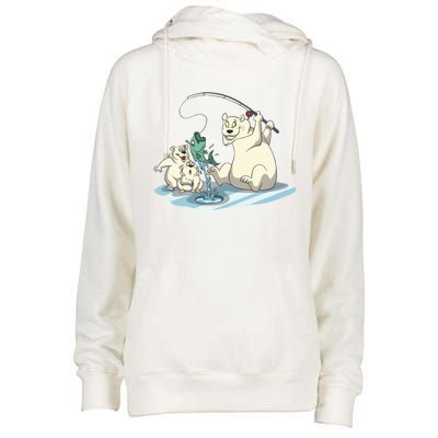 Polar Bear Mom Ice Fishing With Her Gift Womens Funnel Neck Pullover Hood