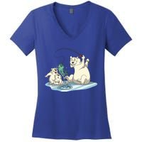 Polar Bear Mom Ice Fishing With Her Gift Women's V-Neck T-Shirt