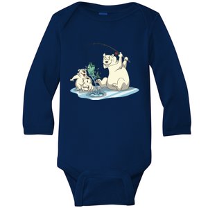 Polar Bear Mom Ice Fishing With Her Gift Baby Long Sleeve Bodysuit