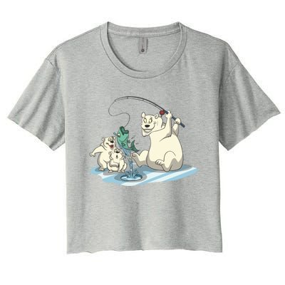 Polar Bear Mom Ice Fishing With Her Gift Women's Crop Top Tee