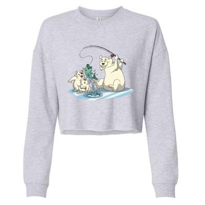 Polar Bear Mom Ice Fishing With Her Gift Cropped Pullover Crew