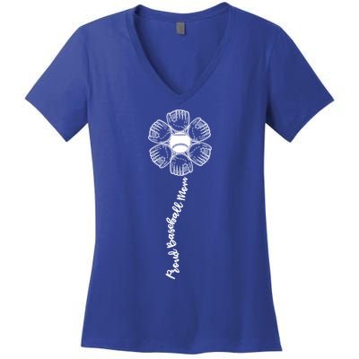 Proud Baseball Mom Cute Sunflower Flower Mothers Day Cool Funny Gift Women's V-Neck T-Shirt