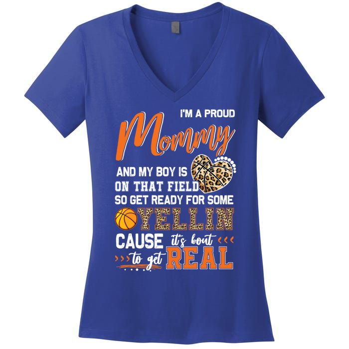 Proud Basketball Mommy Basketball Family Matching Gift Women's V-Neck T-Shirt