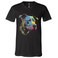 Pit Bull Mom Dog Lover Colorful Artistic Pitbull Owner V-Neck T-Shirt