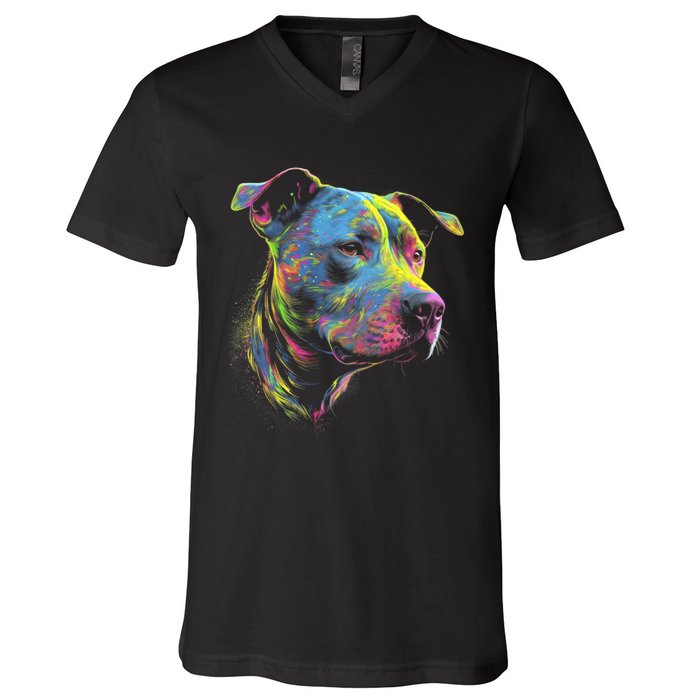 Pit Bull Mom Dog Lover Colorful Artistic Pitbull Owner V-Neck T-Shirt