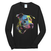 Pit Bull Mom Dog Lover Colorful Artistic Pitbull Owner Tall Long Sleeve T-Shirt