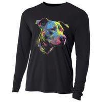 Pit Bull Mom Dog Lover Colorful Artistic Pitbull Owner Cooling Performance Long Sleeve Crew