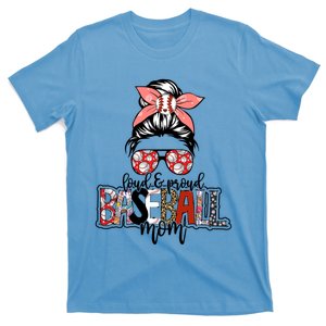 Proud Baseball Mom Messy Bun Gift T-Shirt