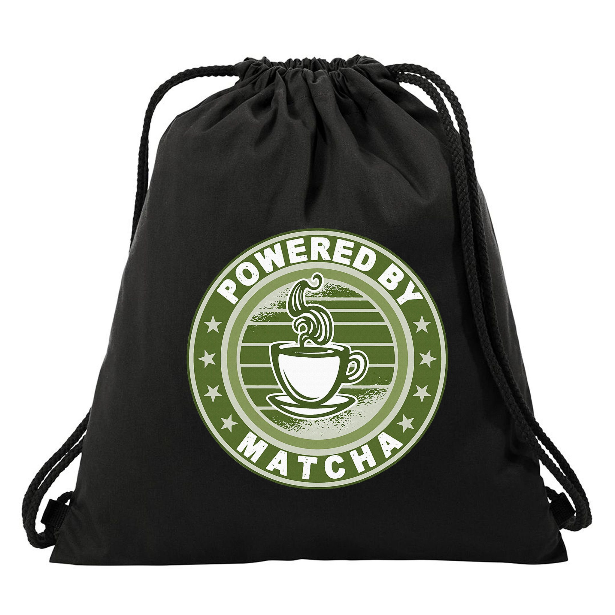 Powered By Matcha Japanese Green Tea Drawstring Bag