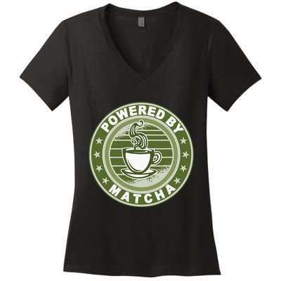 Powered By Matcha Japanese Green Tea Women's V-Neck T-Shirt