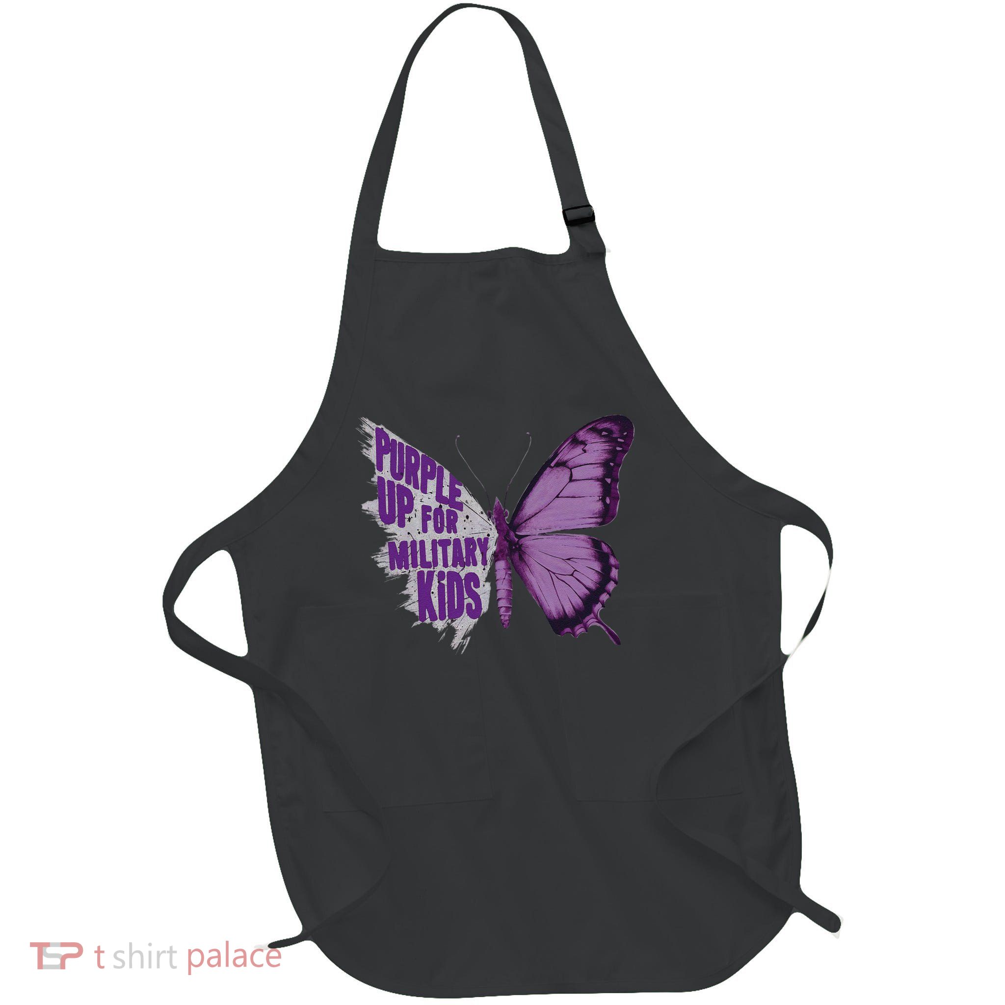Purple Butterfly Military Month Military Family Pride Full-Length Apron With Pockets