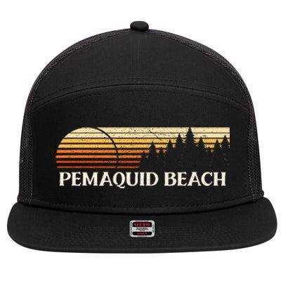 Pemaquid Beach Me Vintage Evergreen Sunset Eighties Retro 7 Panel Mesh Trucker Snapback Hat