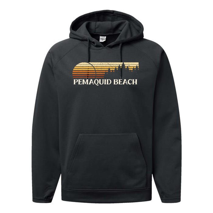 Pemaquid Beach Me Vintage Evergreen Sunset Eighties Retro Performance Fleece Hoodie