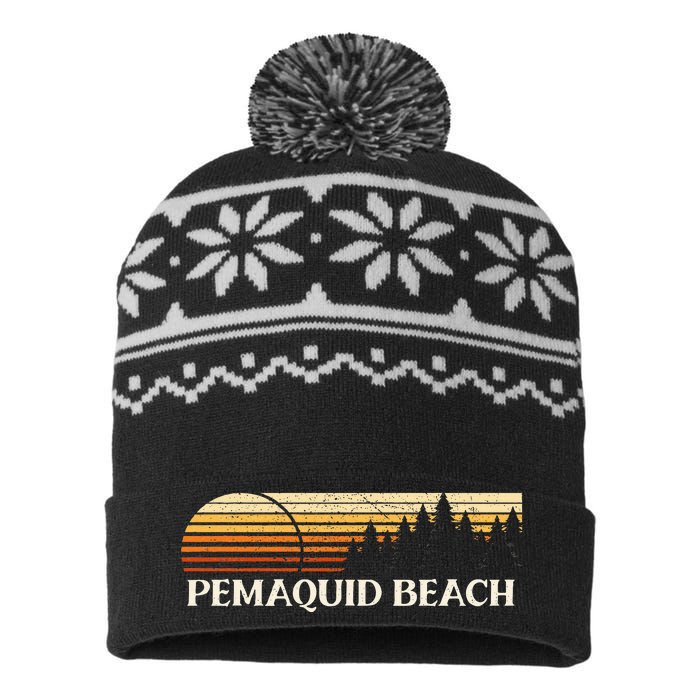 Pemaquid Beach Me Vintage Evergreen Sunset Eighties Retro USA-Made Snowflake Beanie