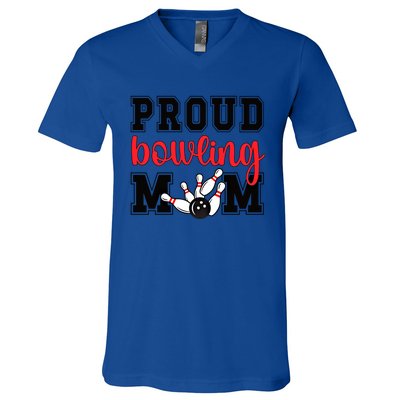 Proud Bowling Mom Of A Bowling Player Bowler Mama Gift V-Neck T-Shirt