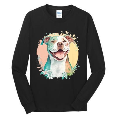 Pit Bull Mom Dog Lover Colorful Artistic Pitbull Owner Women Tall Long Sleeve T-Shirt