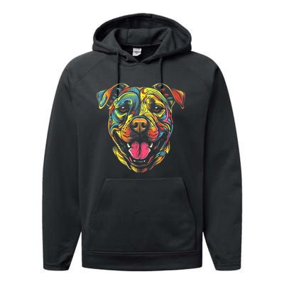 Pit Bull Mom Dog Lover Colorful Artistic Pitbull Owner Women Performance Fleece Hoodie