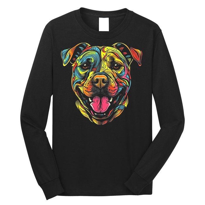 Pit Bull Mom Dog Lover Colorful Artistic Pitbull Owner Women Long Sleeve Shirt