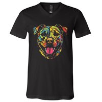 Pit Bull Mom Dog Lover Colorful Artistic Pitbull Owner Women V-Neck T-Shirt