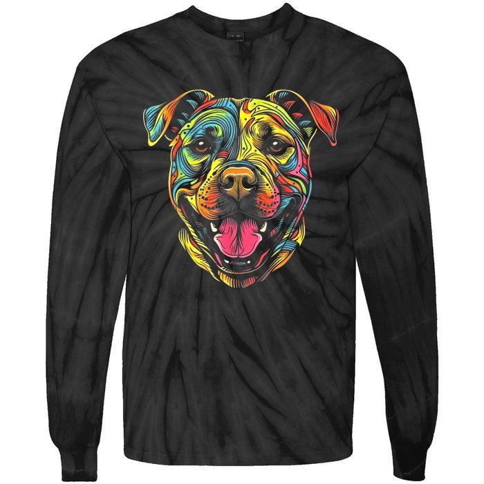 Pit Bull Mom Dog Lover Colorful Artistic Pitbull Owner Women Tie-Dye Long Sleeve Shirt