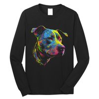 Pit Bull Mom Dog Lover Colorful Artistic Pitbull Owner Women Long Sleeve Shirt