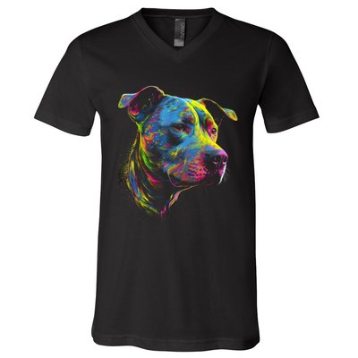 Pit Bull Mom Dog Lover Colorful Artistic Pitbull Owner Women V-Neck T-Shirt