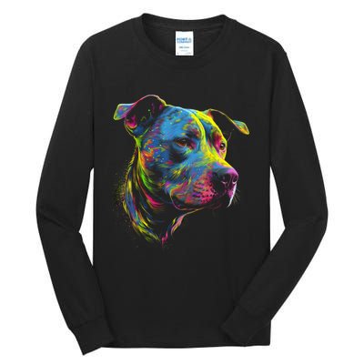 Pit Bull Mom Dog Lover Colorful Artistic Pitbull Owner Women Tall Long Sleeve T-Shirt