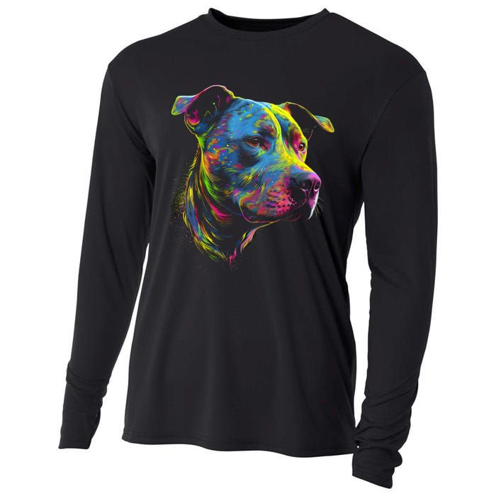 Pit Bull Mom Dog Lover Colorful Artistic Pitbull Owner Women Cooling Performance Long Sleeve Crew