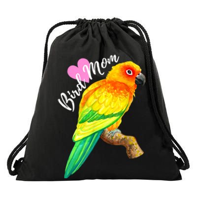 Parrot Bird Mom Sun Conure Watercolor Drawstring Bag