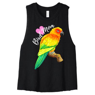 Parrot Bird Mom Sun Conure Watercolor Women's Racerback Cropped Tank