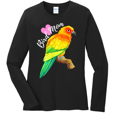 Parrot Bird Mom Sun Conure Watercolor Ladies Long Sleeve Shirt