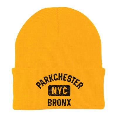 Parkchester Bronx Nyc Gym Style Distressed White Print Great Gift Knit Cap Winter Beanie