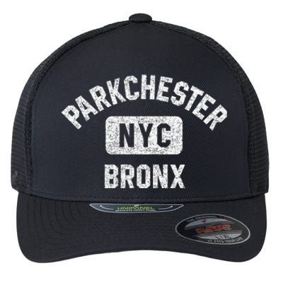 Parkchester Bronx Nyc Gym Style Distressed White Print Great Gift Flexfit Unipanel Trucker Cap