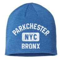 Parkchester Bronx Nyc Gym Style Distressed White Print Great Gift Sustainable Beanie