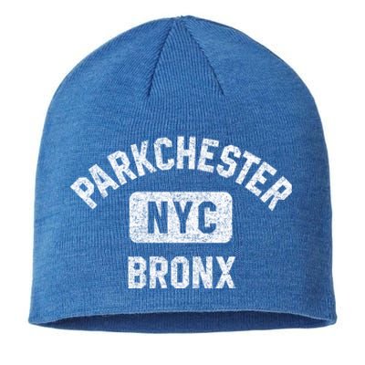 Parkchester Bronx Nyc Gym Style Distressed White Print Great Gift Sustainable Beanie