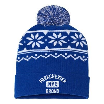 Parkchester Bronx Nyc Gym Style Distressed White Print Great Gift USA-Made Snowflake Beanie