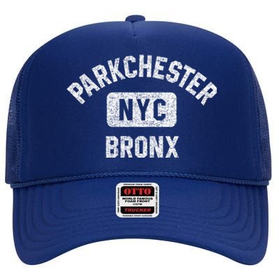 Parkchester Bronx Nyc Gym Style Distressed White Print Great Gift High Crown Mesh Back Trucker Hat