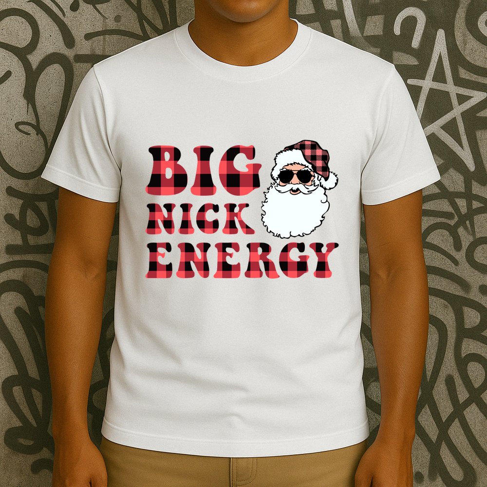 Plaid Big Nick Energy Santa Claus Funny Christmas T-Shirt