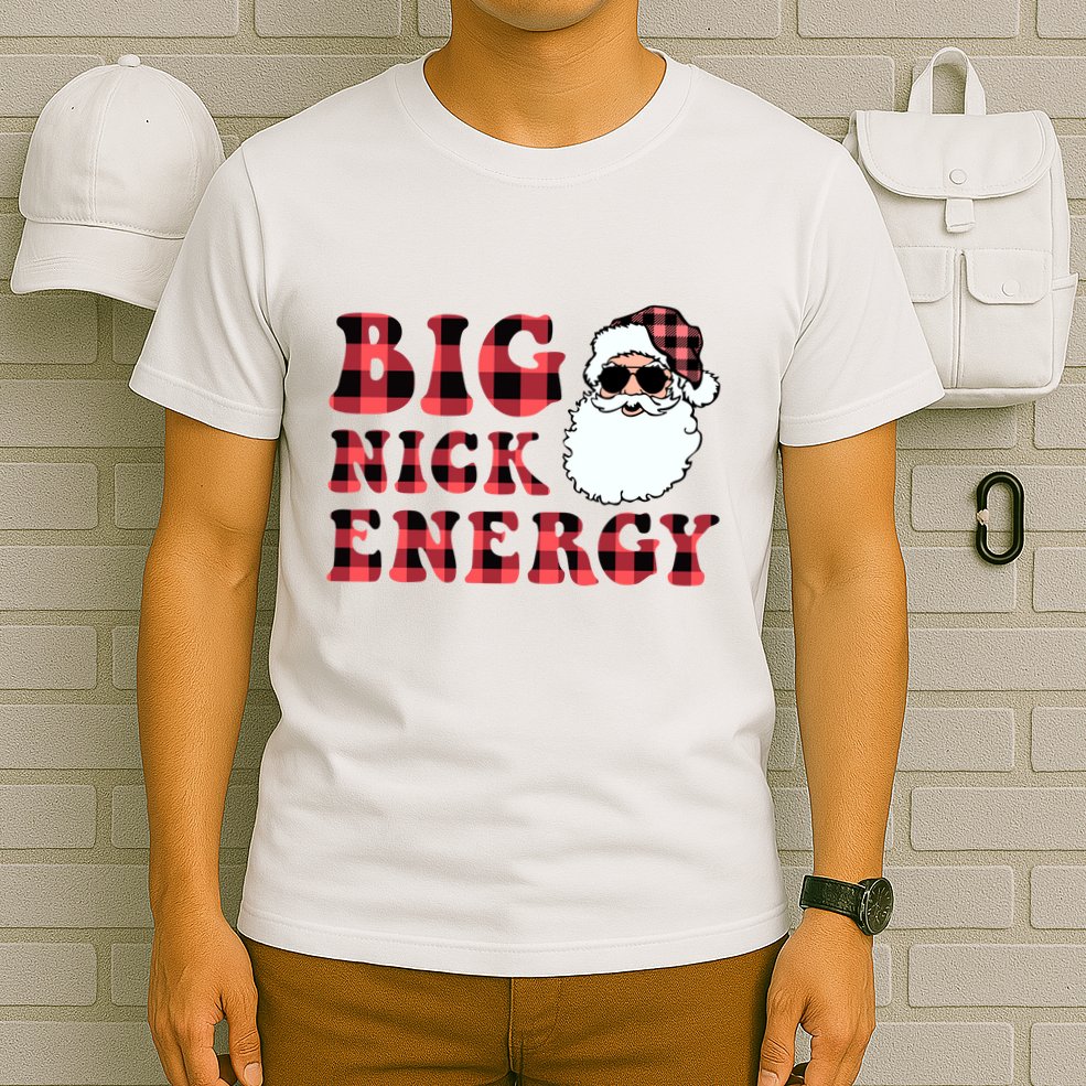 Plaid Big Nick Energy Santa Claus Funny Christmas T-Shirt